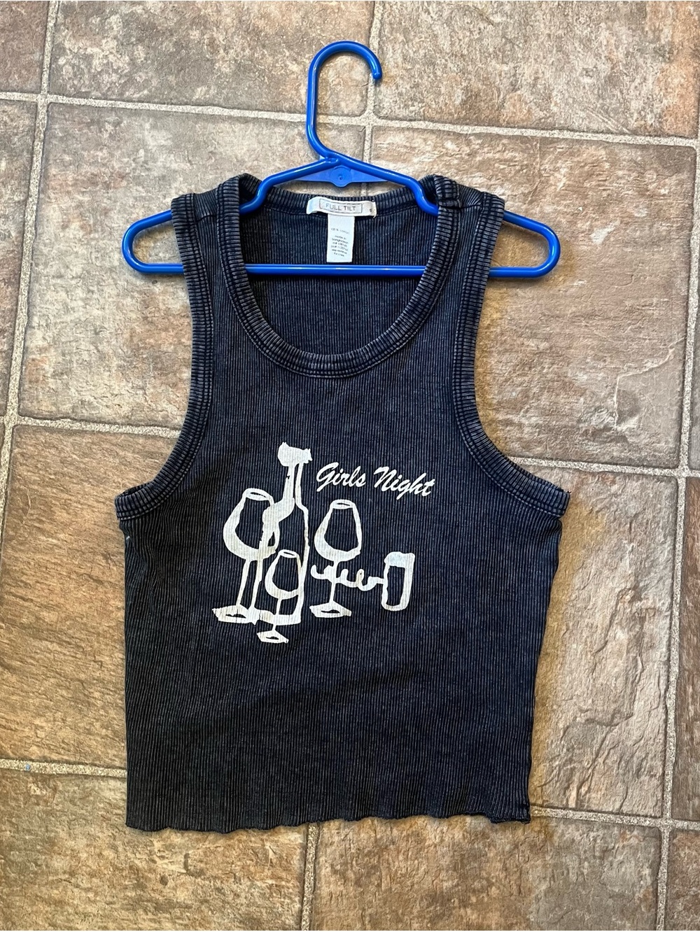 Full Tilt Girls Night Wine Graphic Ribbed Tank Top Size Small GUC